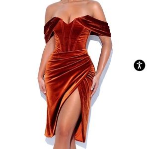 Miss CIRCLE New York off shoulder suede dress